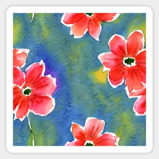 red flowers against a blue and yellow bg Sticker